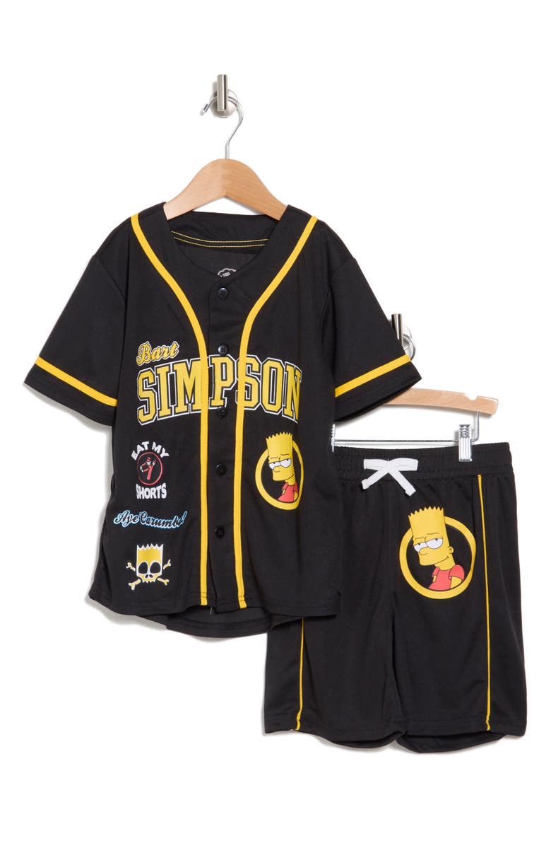 Freeze Kids' Bart Simpson Baseball Jersey Shirt & Shorts Set, Main, color, 