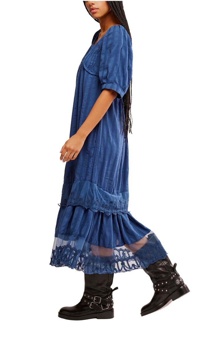 Free People Calder Smocked Midi Dress, Alternate, color, Skipper Blue