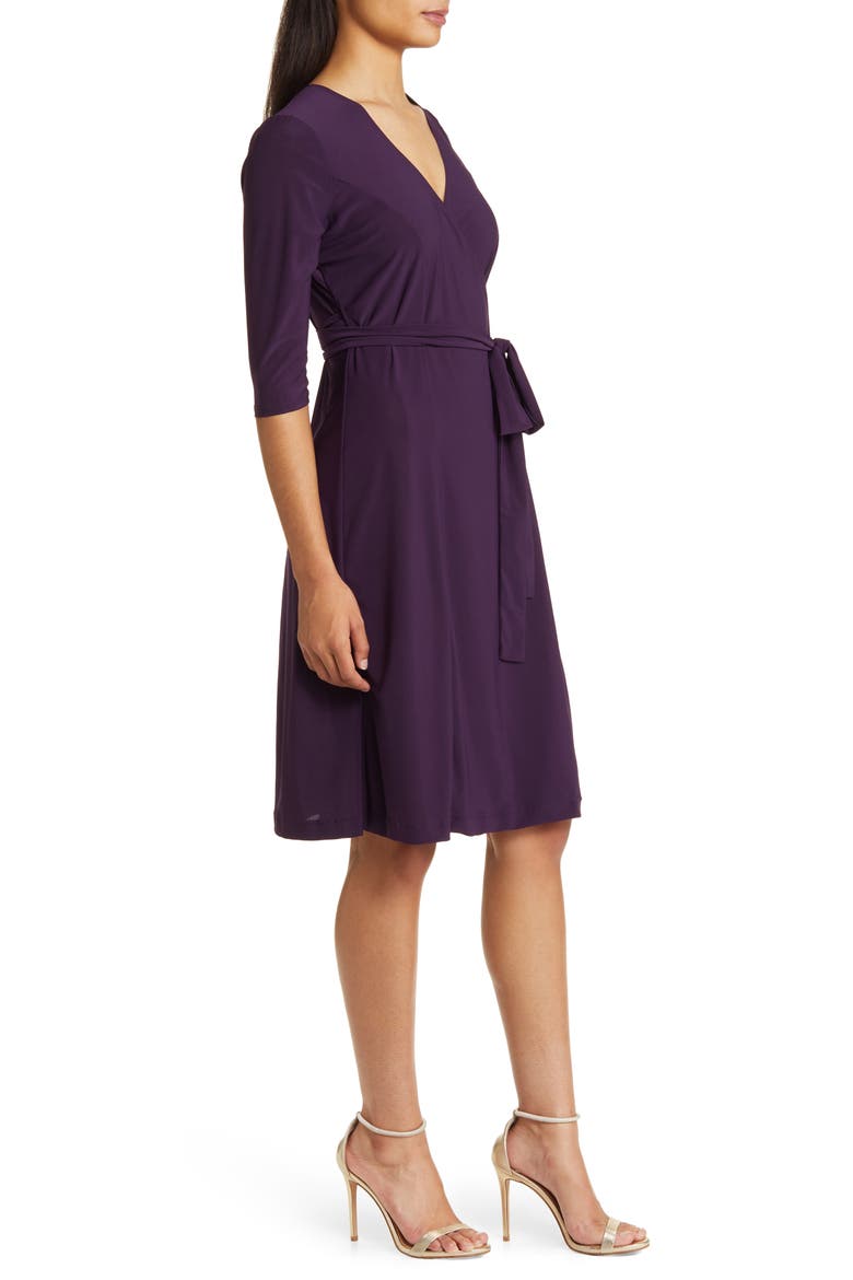 Essential Midi Wrap Dress, Alternate, color, PLUM PASSION