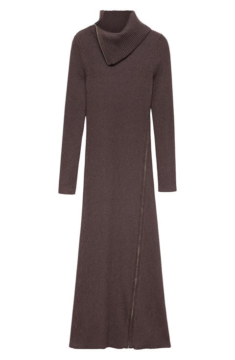 Maxi dark gray long wool dress women 4791