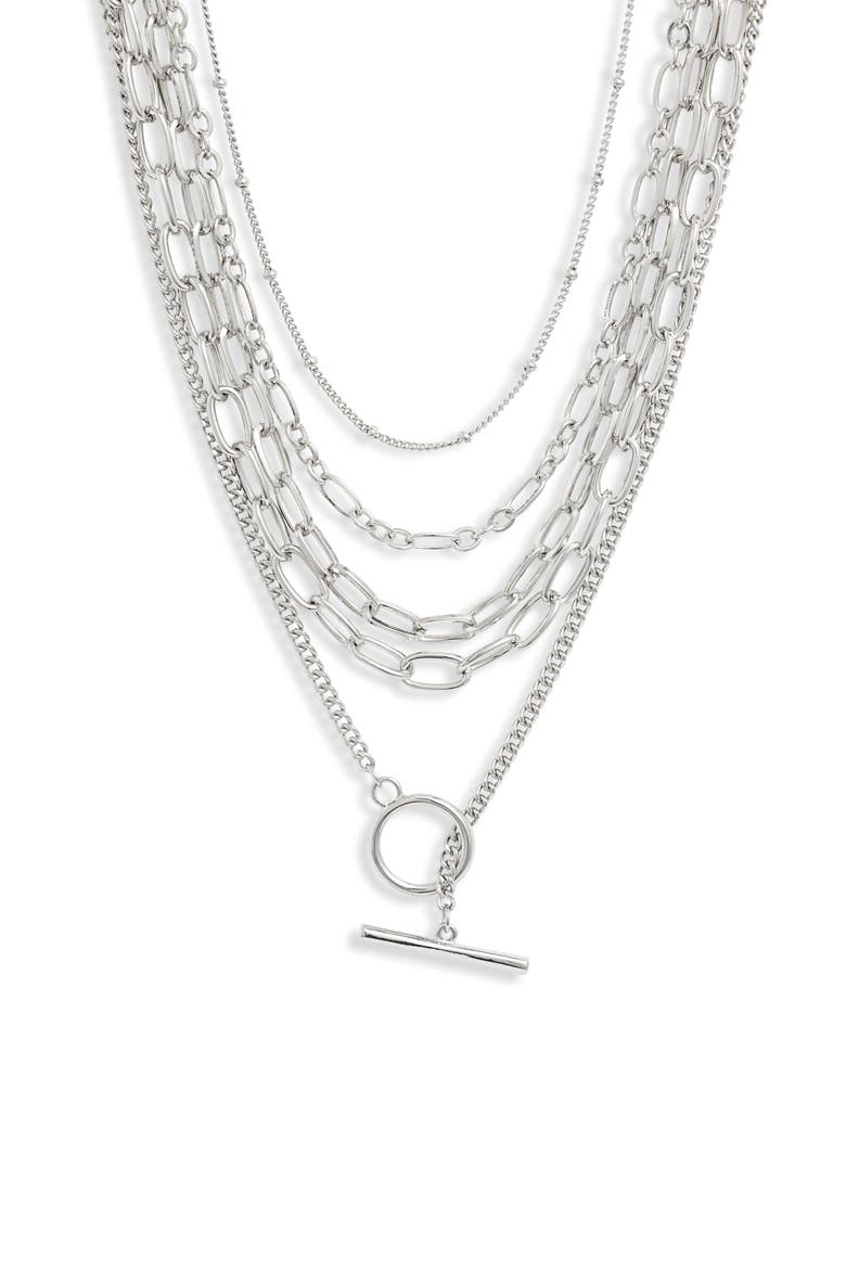 x Claudia Sulewski Layered Chain Necklace, Main, color, RHODIUM