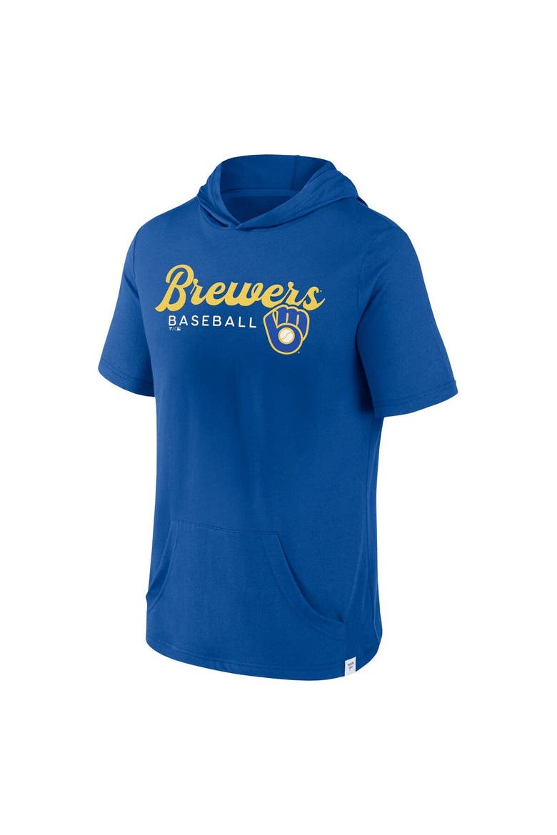 Men's Fanatics Branded Royal Milwaukee Brewers Offensive Strategy Short Sleeve Pullover Hoodie, Alternate, color, Royal