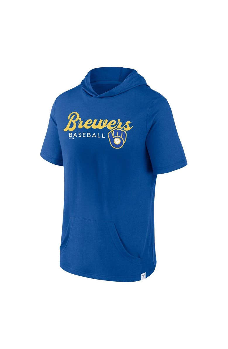 FANATICS Men's Fanatics Branded Royal Milwaukee Brewers Offensive Strategy Short Sleeve Pullover Hoodie, Alternate, color, 