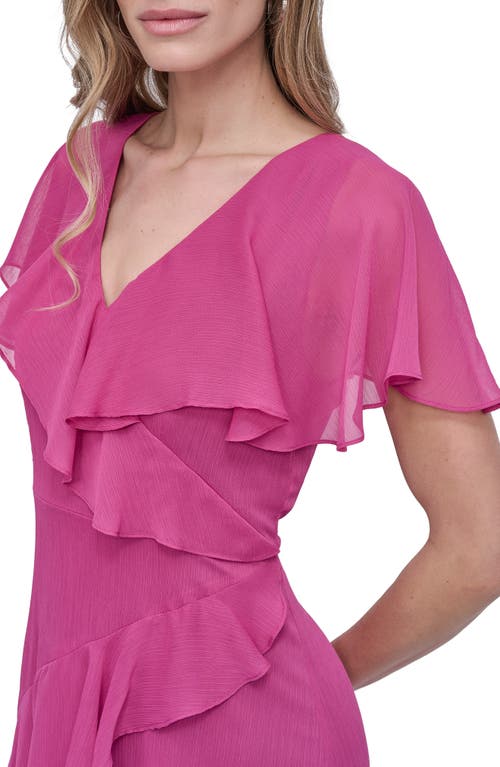 Dkny Ruffle Short Sleeve Faux Wrap Midi Dress In Pink