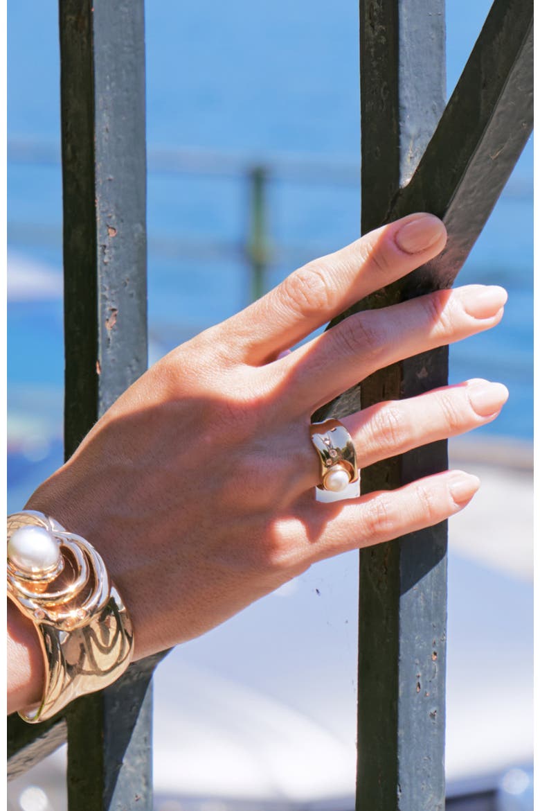 Dawn Light Pearl Wide Ring, Alternate, color, Gold & White
