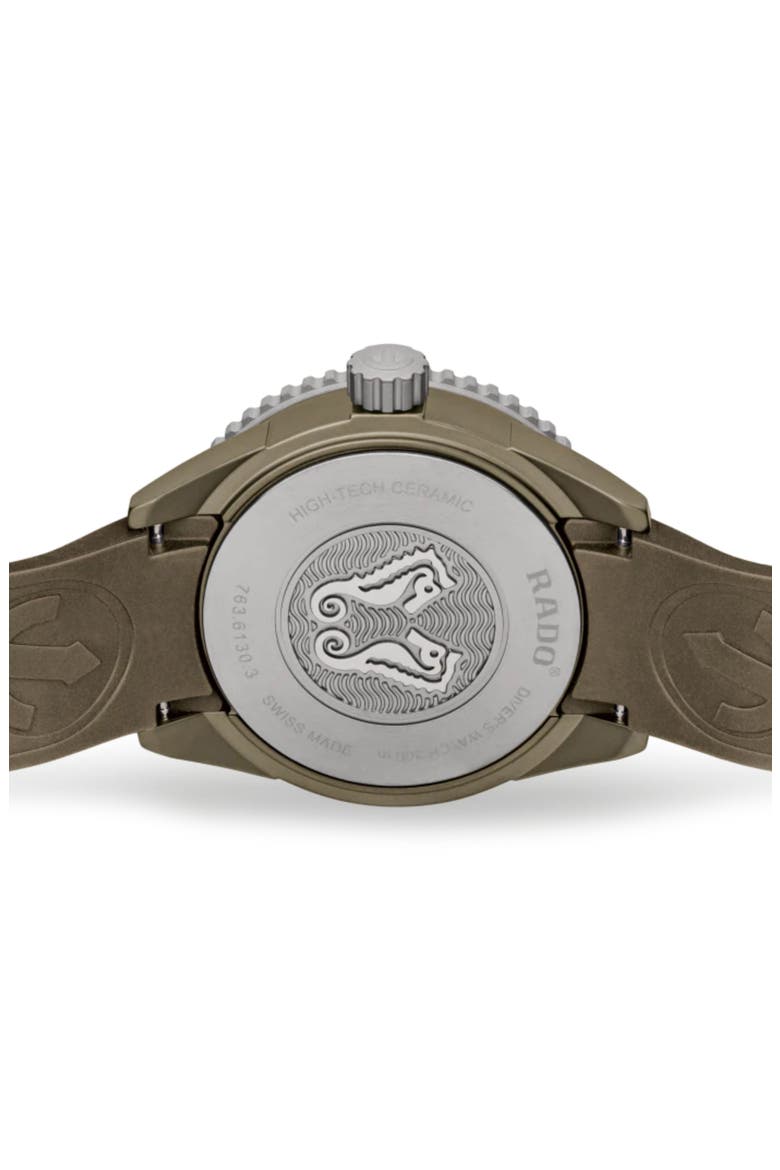 Captain Cook High Tech Ceramic Automatic Rubber Strap Watch, 43mm, Alternate, color, OLIVE GREEN