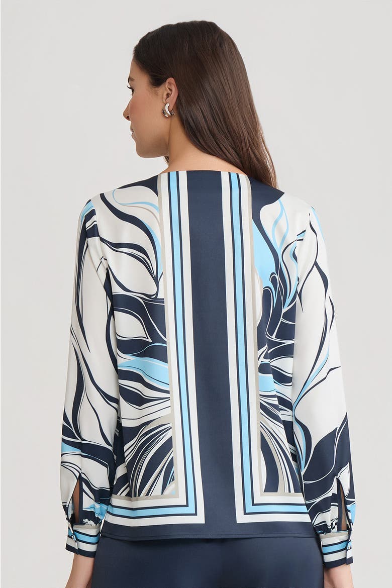 Floral Abstract Crepe de Chine Blouse, Alternate, color, Indigo/White/Serene