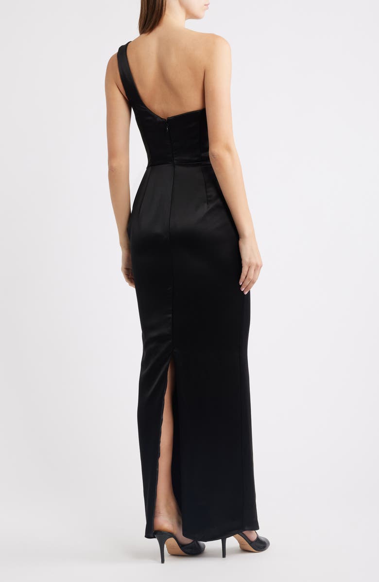 HOUSE OF CB Caprice One-Shoulder Satin Gown, Alternate, color, Black