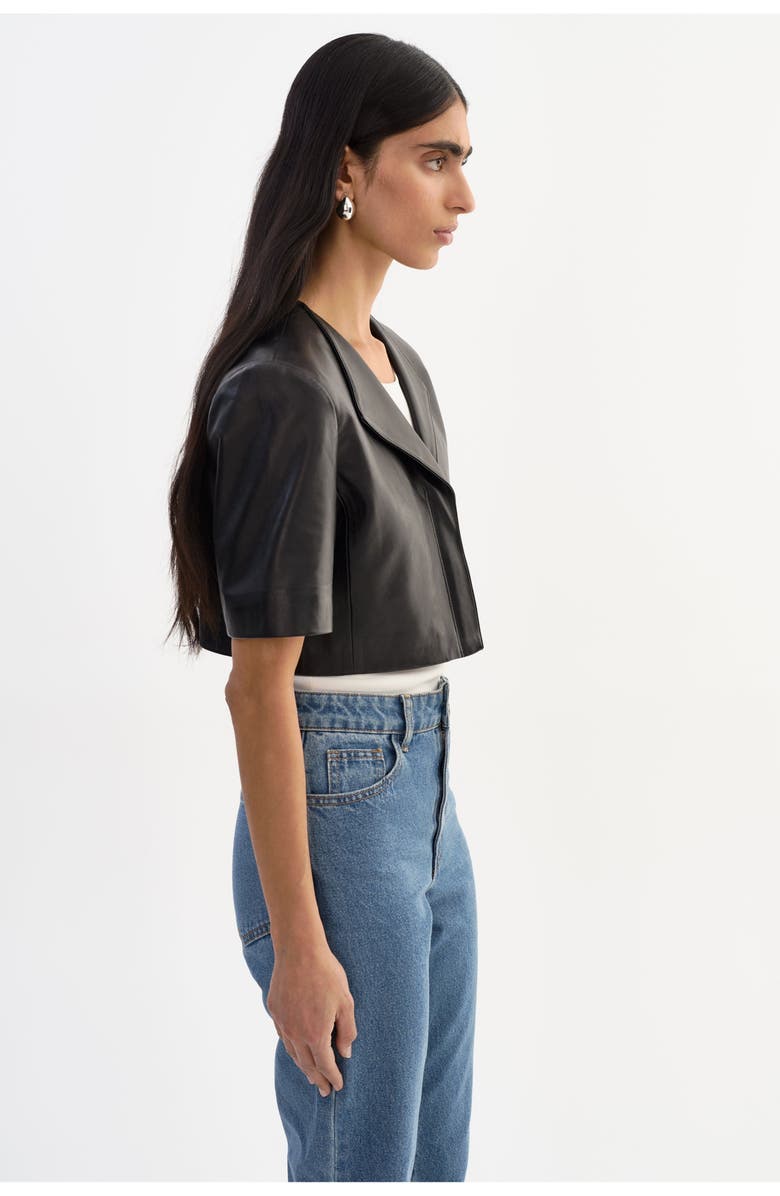 LAMARQUE Aviana | Collarless Leather Jacket, Alternate, color, Black