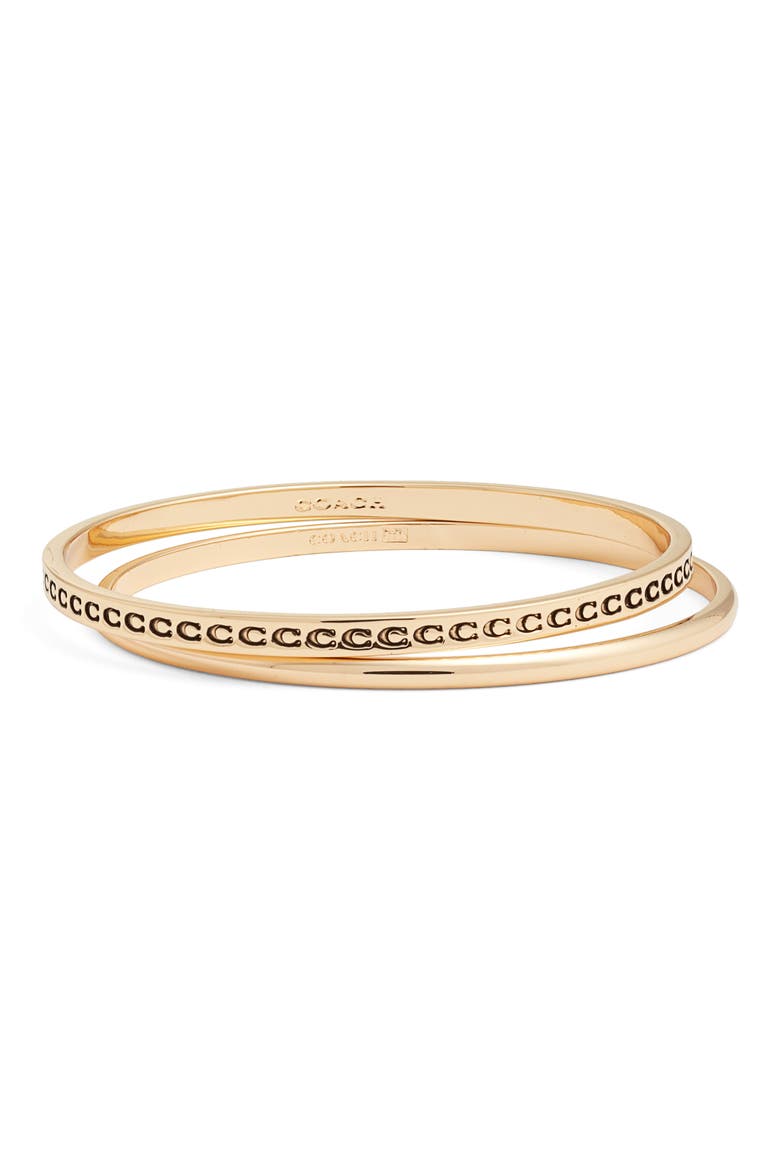 Repeating C Set of 2 Bangle Bracelets, Main, color, SHINY GOLD