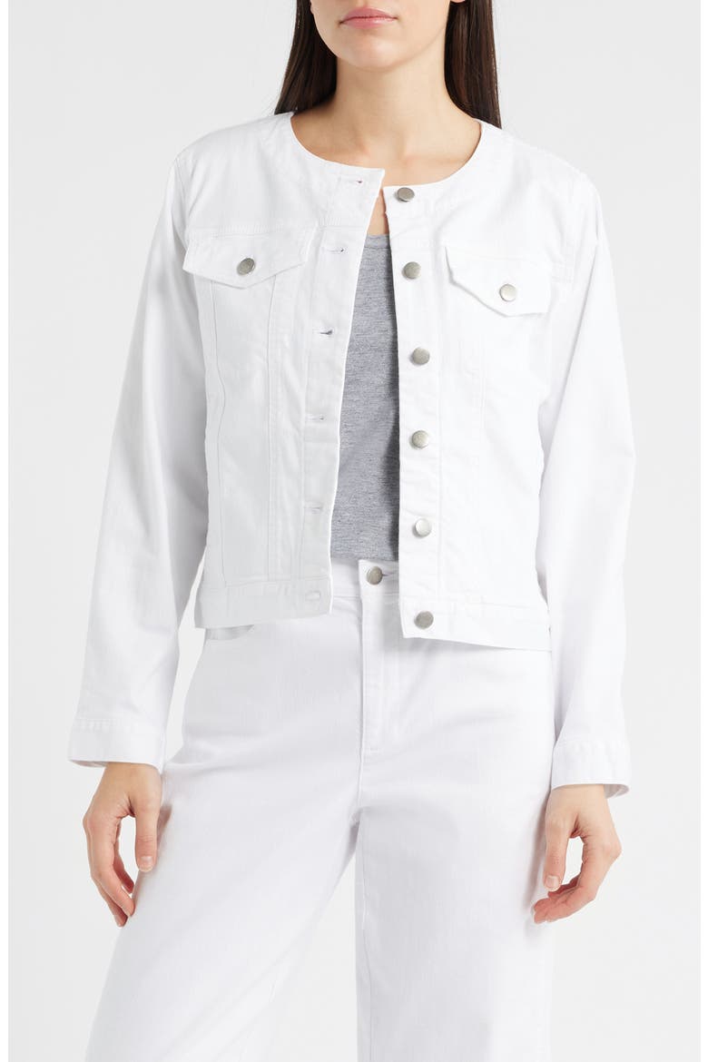 Stretch Organic Cotton Round Neck Jean Jacket, Main, color, WHITE