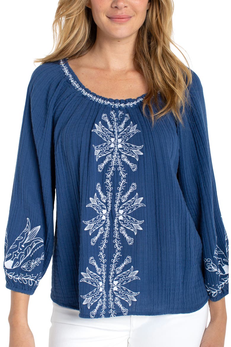 Embroidered Gauze Top, Main, color, LIBERTY BLUE