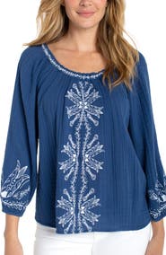 Liverpool Los Angeles Embroidered Gauze Top