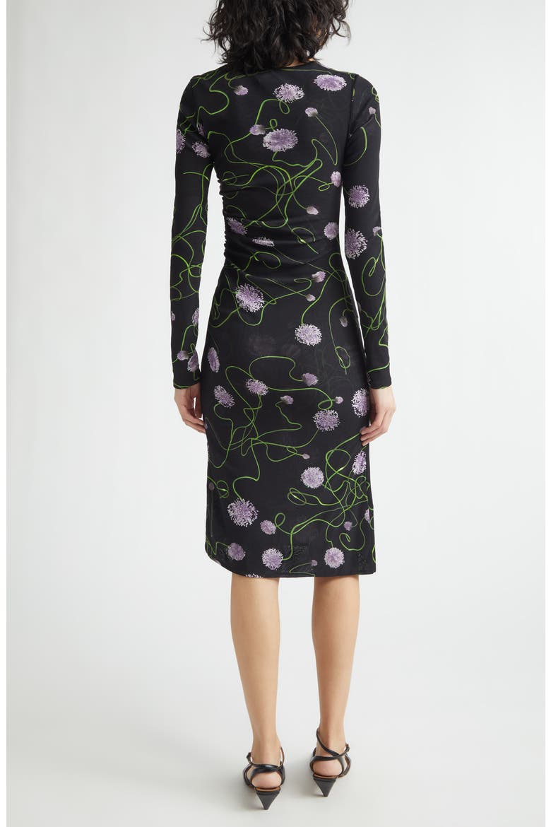 Twisted Floral Long Sleeve Mesh Body-Con Midi Dress, Alternate, color, BLACK MULTICOLOR