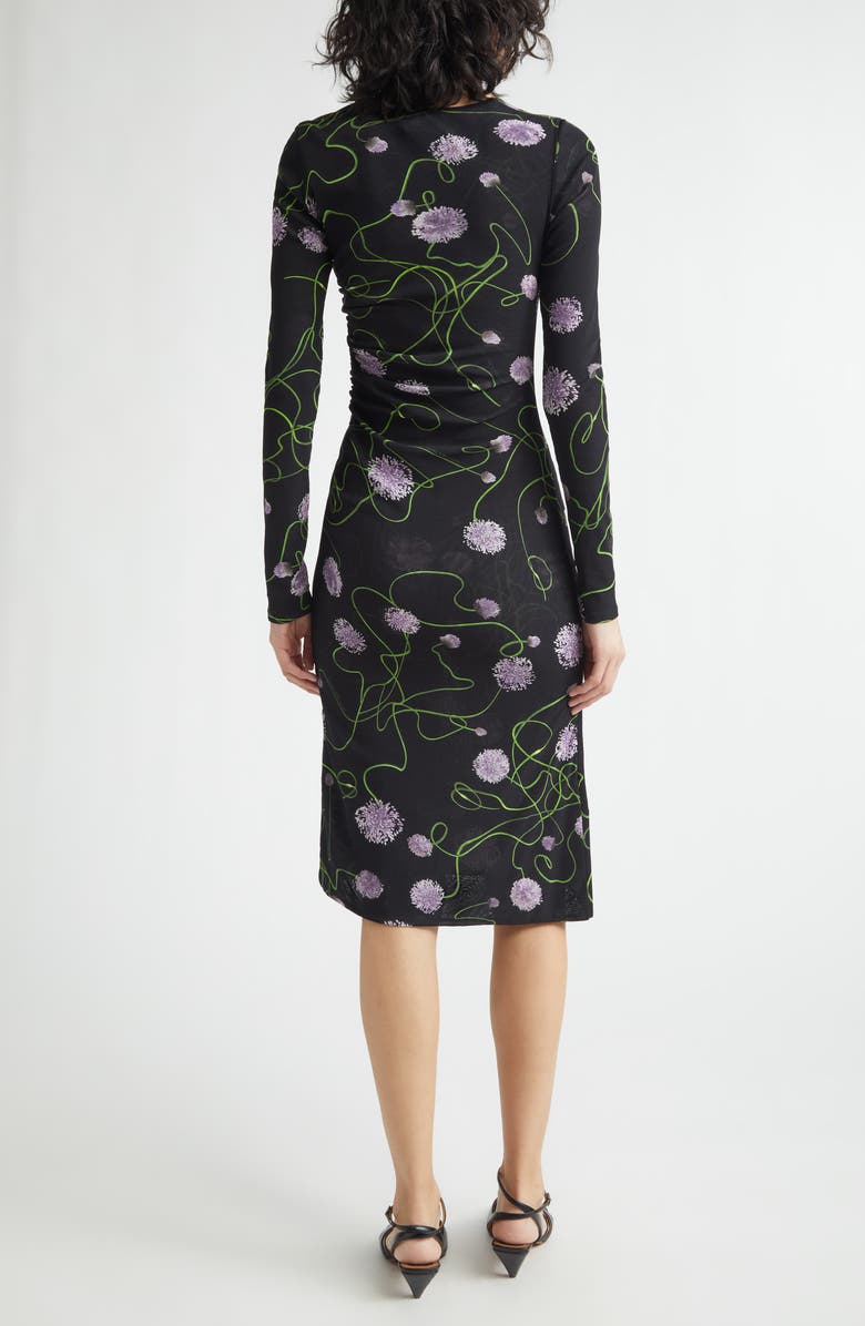 Stella McCartney Twisted Floral Long Sleeve Mesh Body-Con Midi Dress, Alternate, color, Black Multicolor