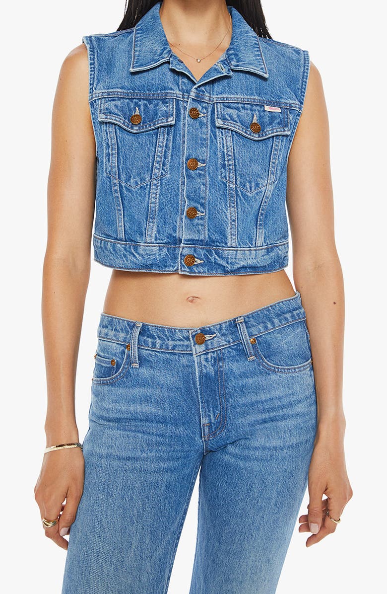MOTHER SNACKS! The Chiclet Denim Crop Vest, Main, color, Dine N Dash