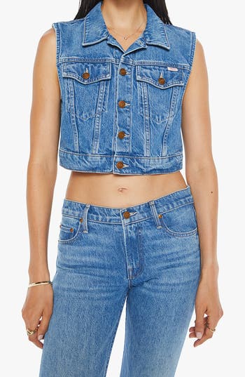 Mother Snacks! The Chiclet Denim Crop Vest In Blue