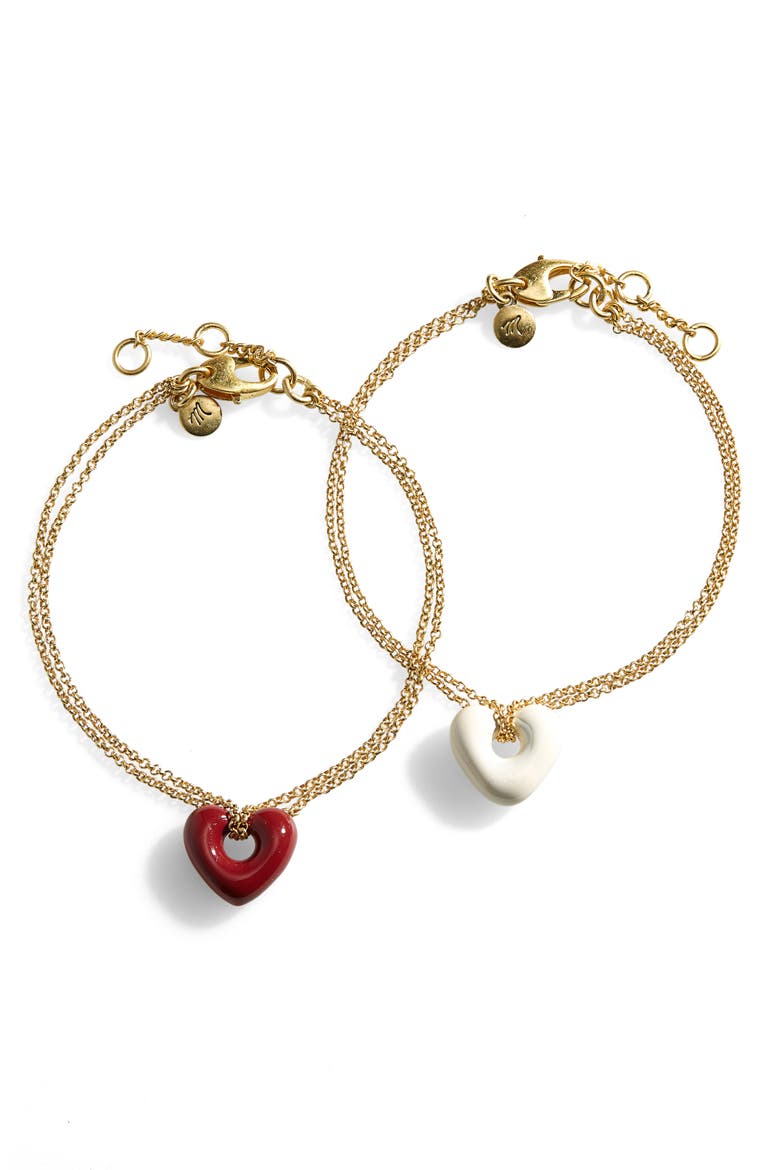 Enamel Heart Chain Friendship Bracelet Set, Main, color, POMEGRANATE