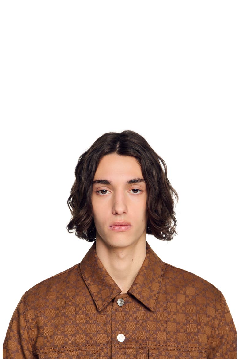 Square Cross denim jacket, Alternate, color, Tobacco brown