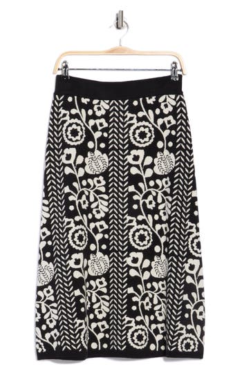 Elie Elie Tahari Floral Jacquard A-lined Sweater Skirt In Black