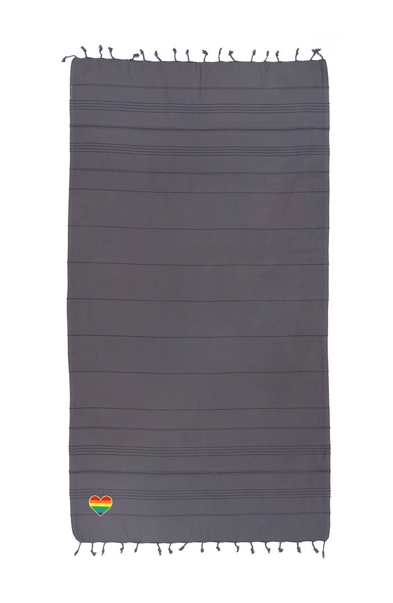 Linum Home Textiles 100% Turkish Cotton Summer Fun Cheerful Rainbow Heart Pestemal Beach Towel - Grey, Main, color, 