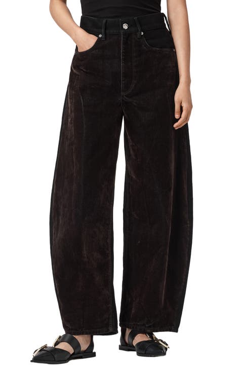 Helena Flocked Barrel Leg Jeans (Cocoa Brown)