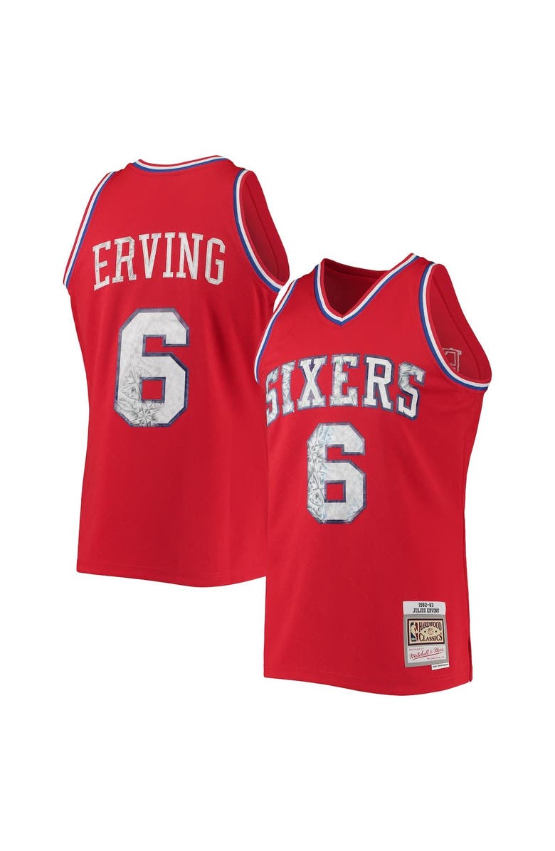 Mitchell & Ness Men's Mitchell & Ness Julius Erving Red Philadelphia 76ers 1982/83 Hardwood Classics NBA 75th Anniversary Diamond Swingman Jersey, Alternate, color, 