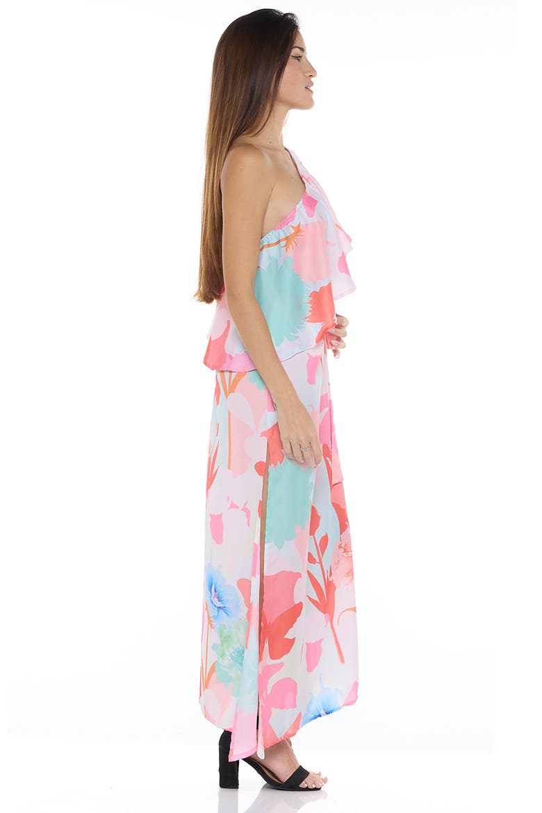 Floral One Shoulder Ruffle Belted Maxi Dress, Alternate, color, PINK