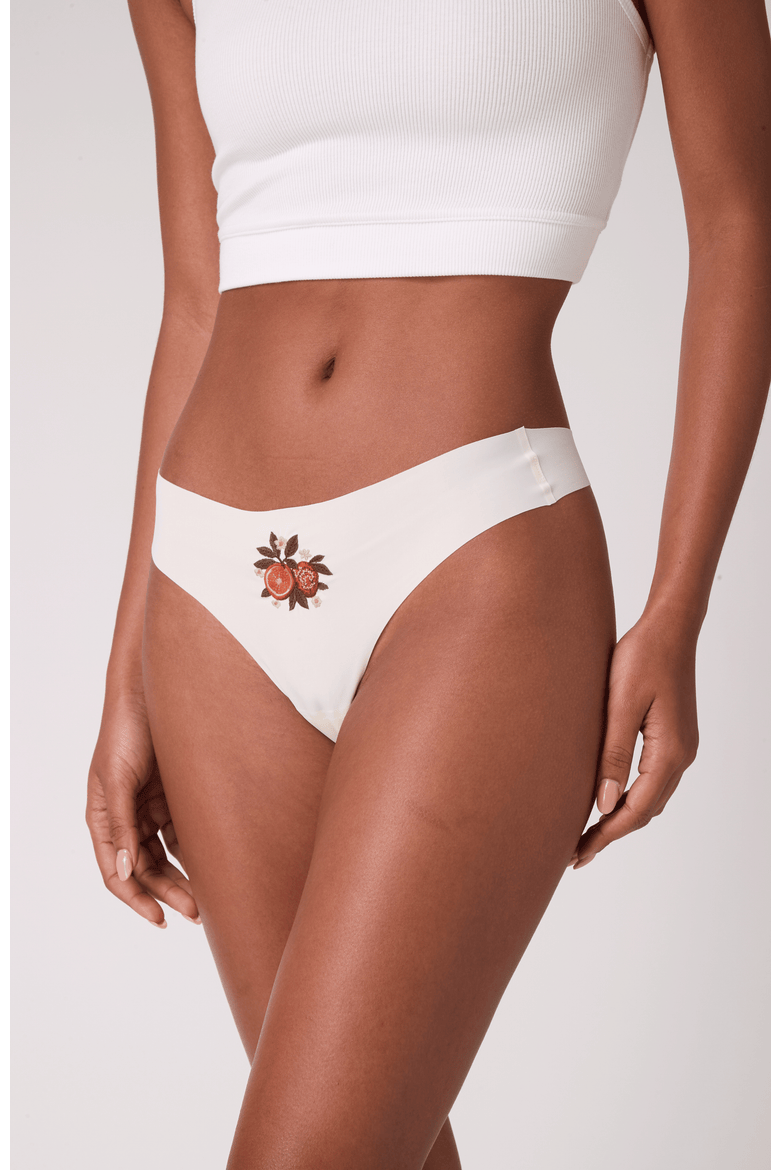 Soft Seamless Thong with Embroidery, Alternate, color, Winter White