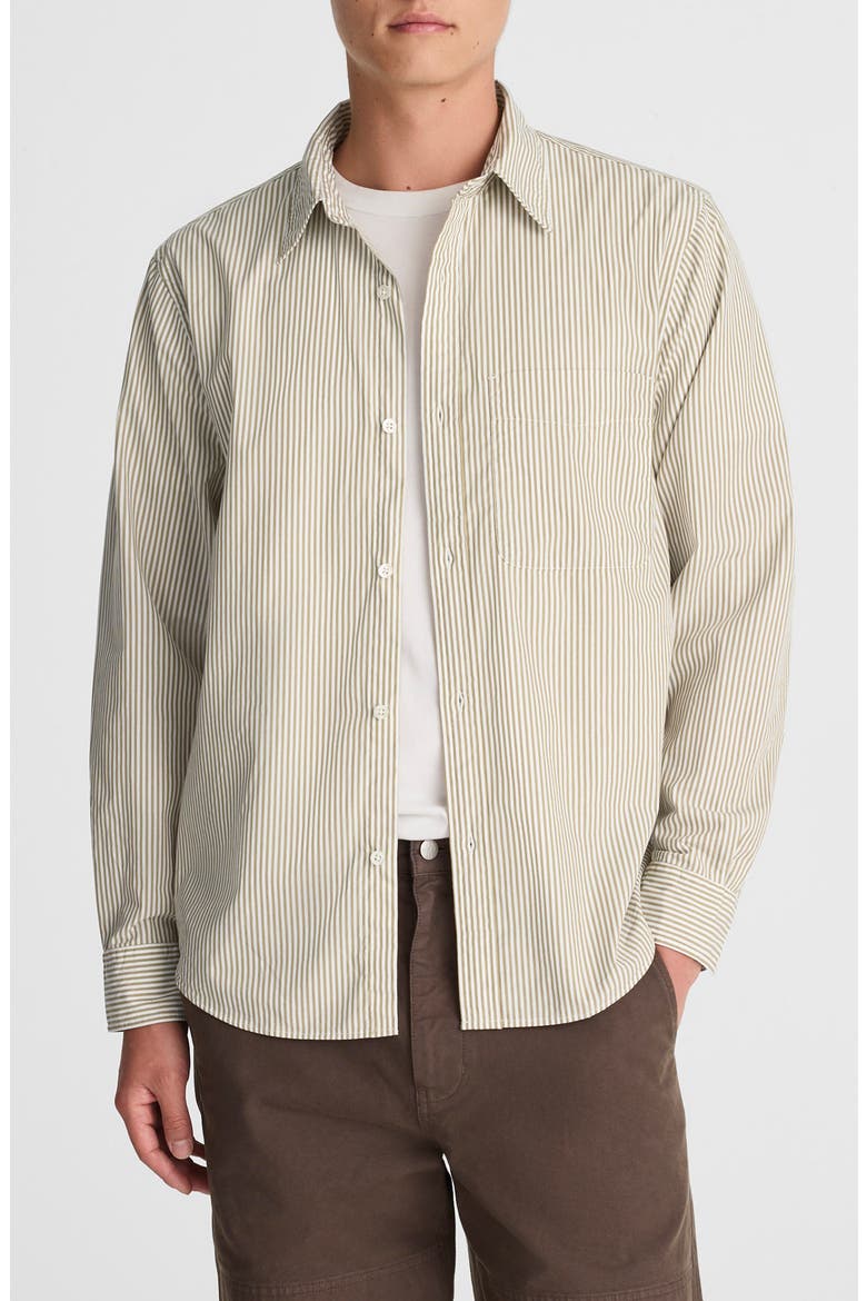 Stripe Cotton Poplin Button-Up Shirt, Main, color, AGED OLIVE STRIPE