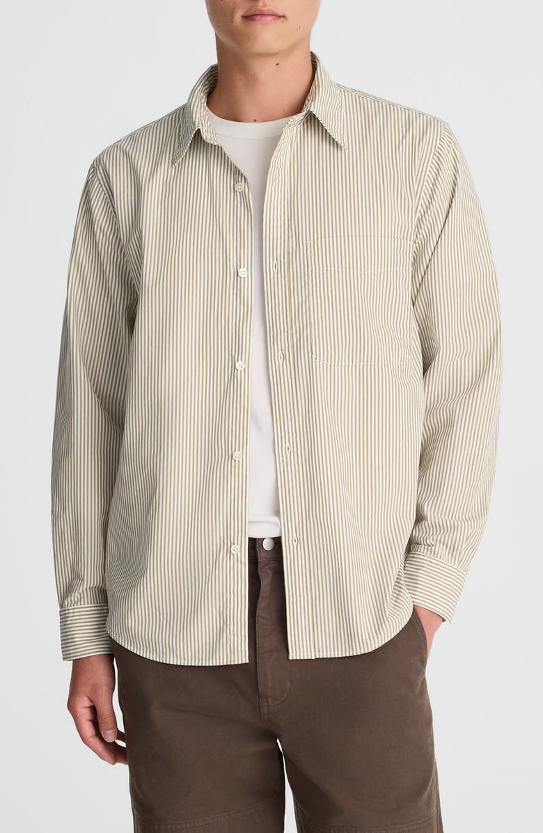Madewell Stripe Cotton Poplin Button-Up Shirt, Main, color, Aged Olive Stripe