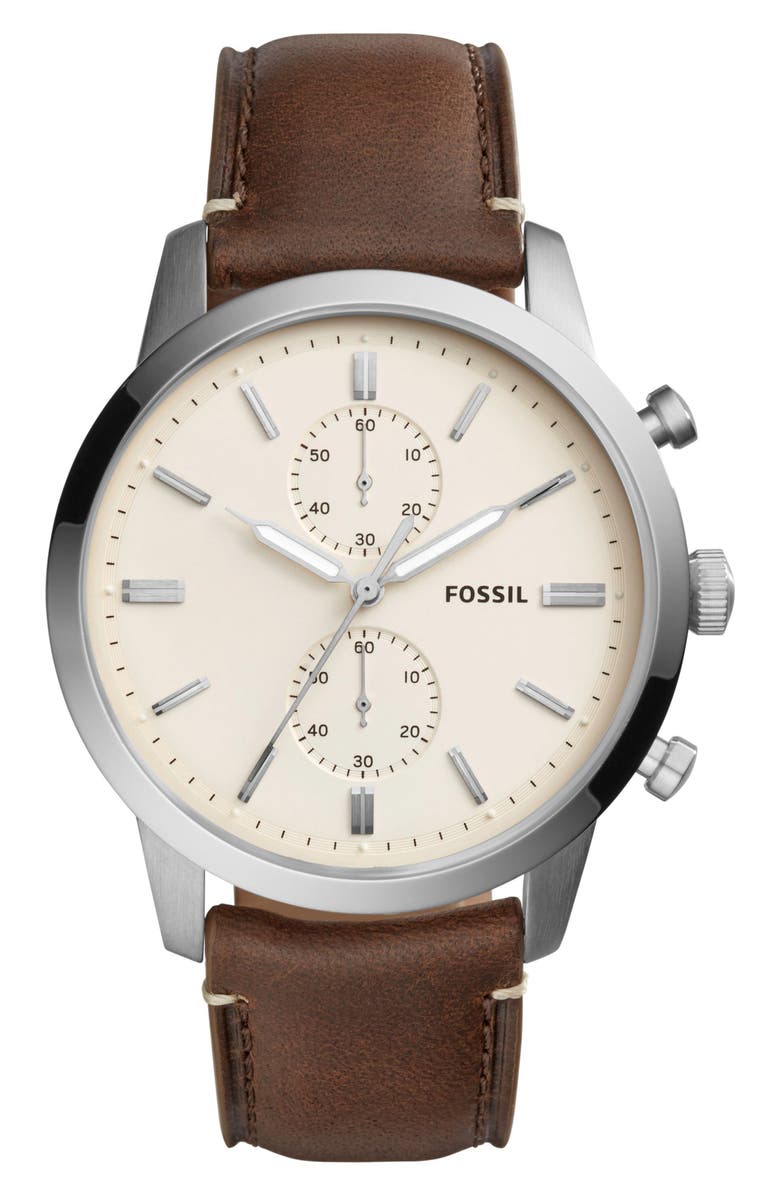 Fossil Townsman Chronograph Leather Strap Watch, 44mm, Main, color, 