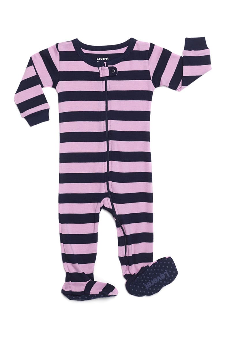 Purple & Navy Striped Footed Jumpsuit, Main, color, PURPLE & NAVY STRIPES