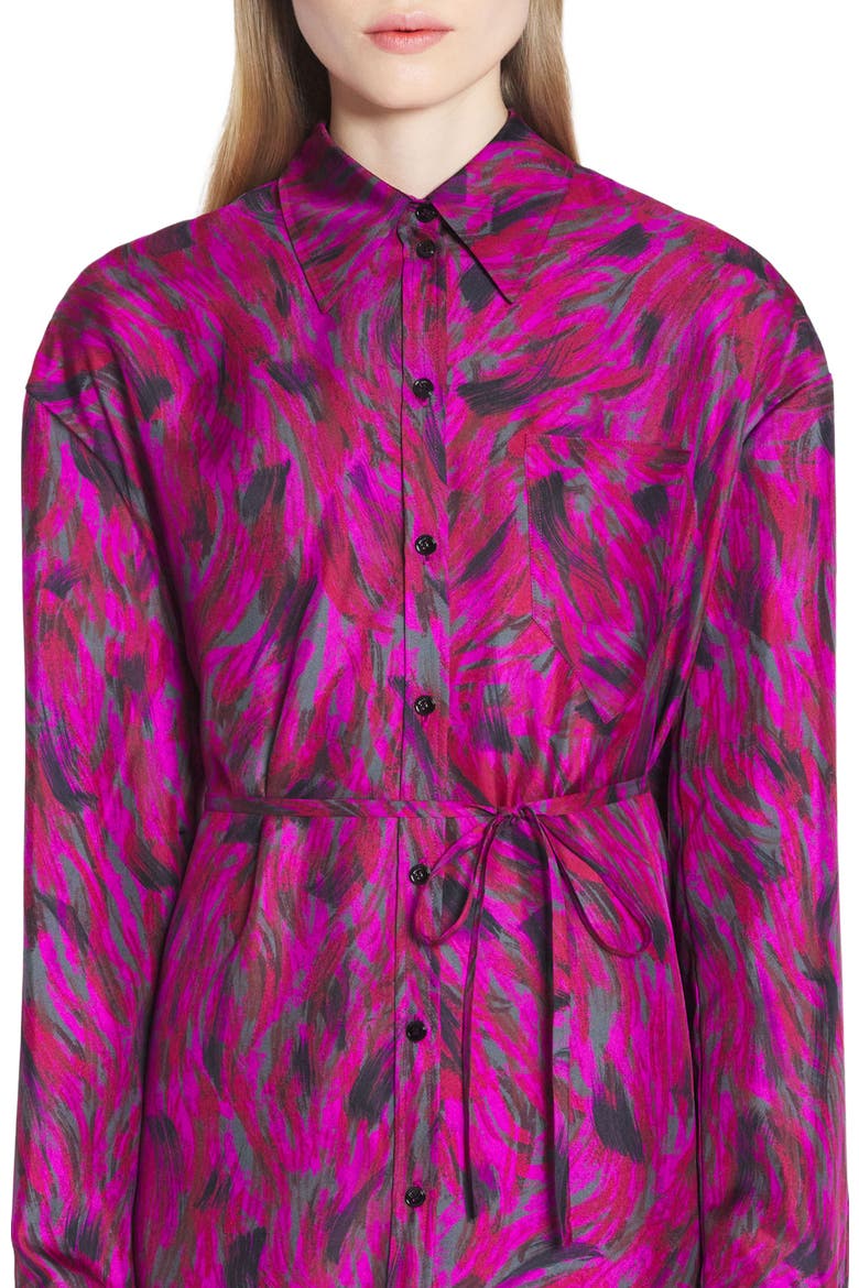 PRINTED SHIRT DRESS WITH PLEATS, Alternate, color, FUCHSIA