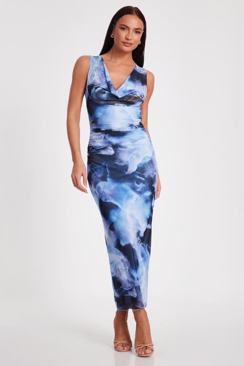 Quiz Mesh Cowl Back Maxi Dress In Blue