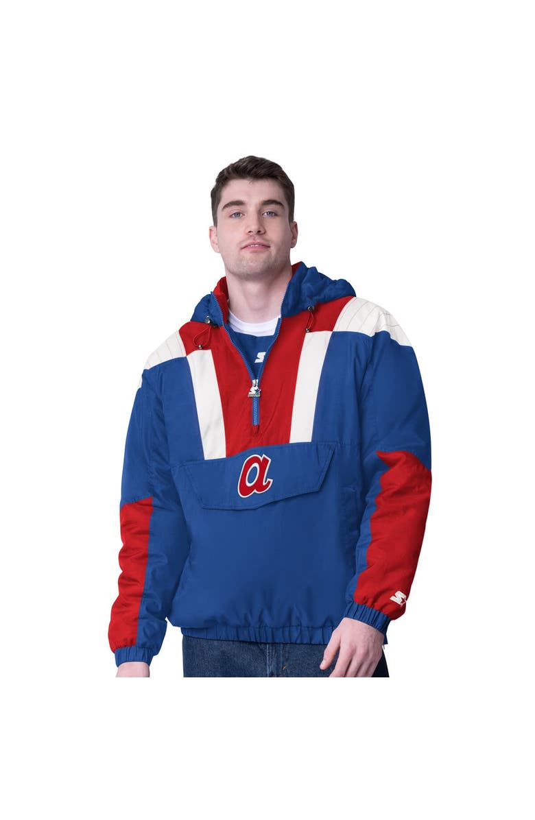 STARTER Men's Starter  Royal Atlanta Braves Cooperstown Collection Charger Half-Zip Jacket, Main, color, 