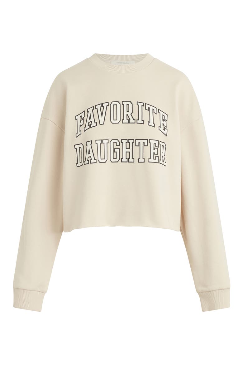 Cropped Collegiate Sweatshirt, Alternate, color, FRENCH OAK/ SNOW WHITE