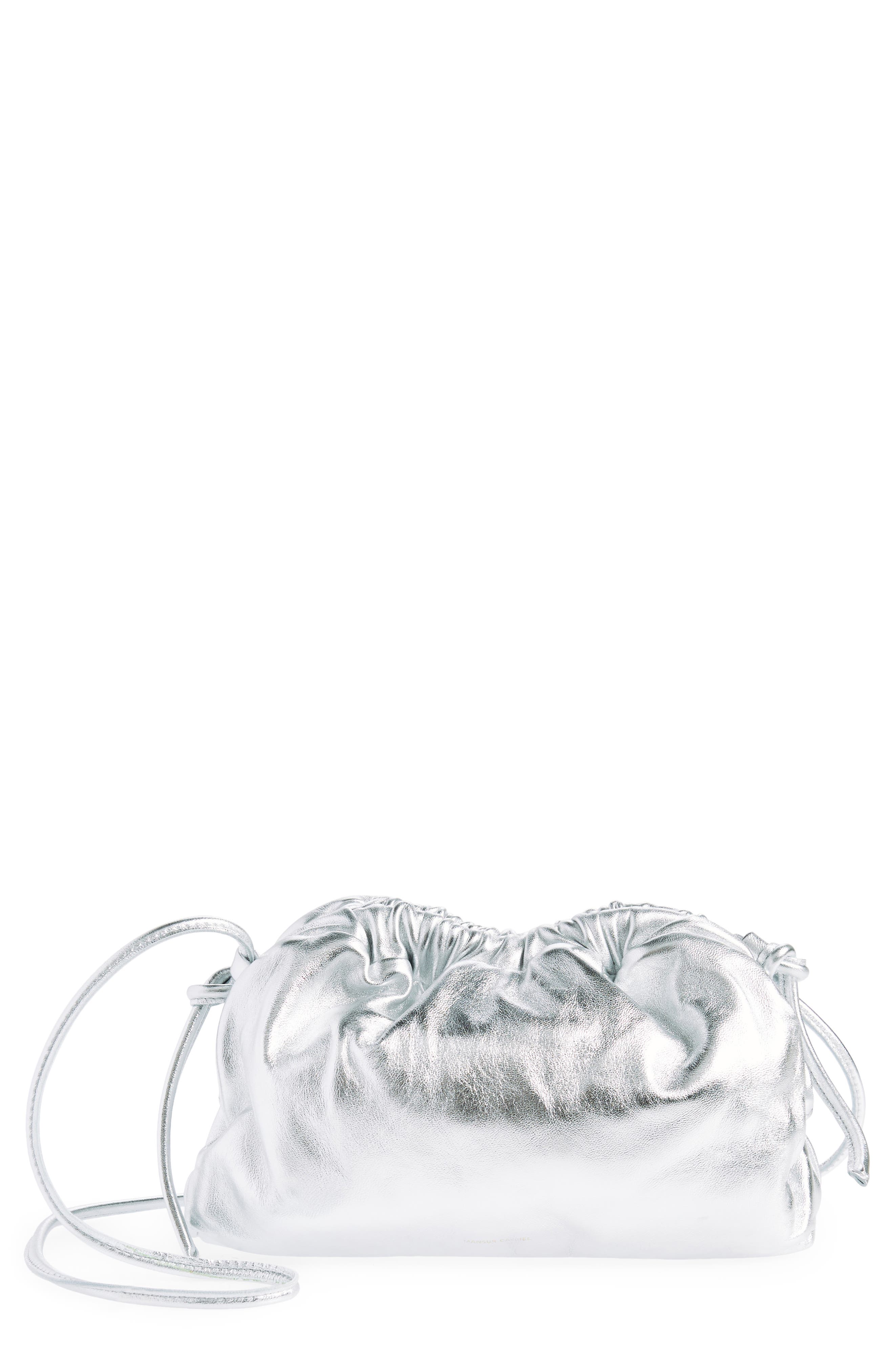 Mansur Gavriel Mini Cloud Metallic Leather Clutch, Main, color, Silver