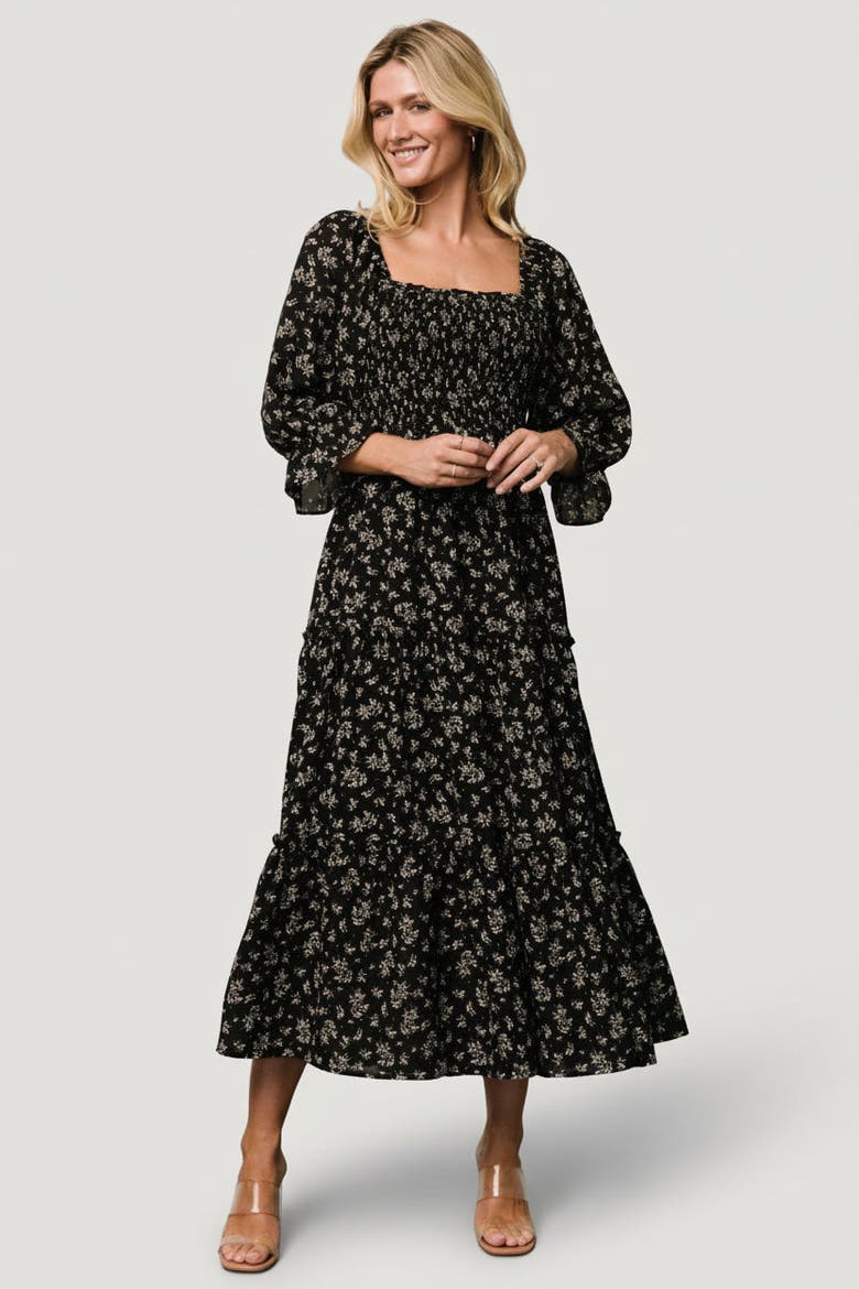 Margareta Tiered Dress, Main, color, Black Floral