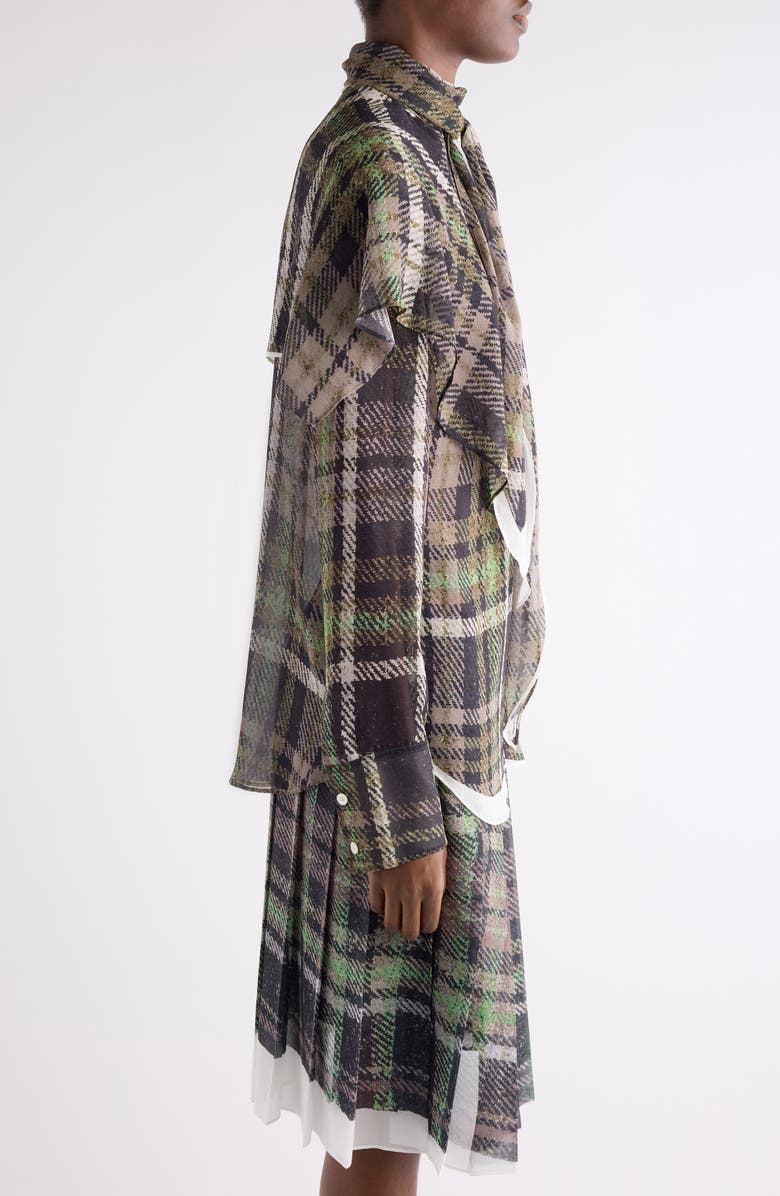 Acne Studios Senelle Plaid Silk Shirt, Alternate, color, Green/ Grey