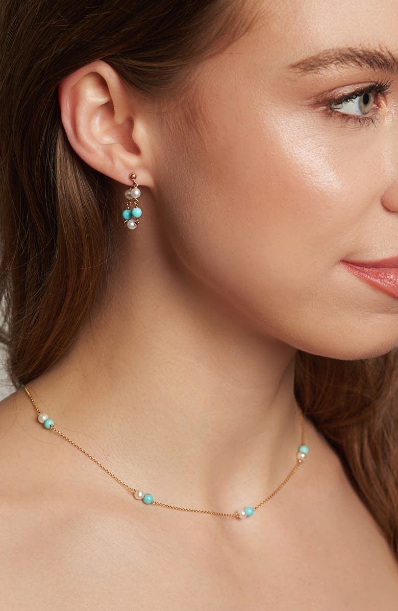 Poppy Finch Turquoise & Pearl Wraparound Hoop Earrings, Alternate, color, 14Kyg