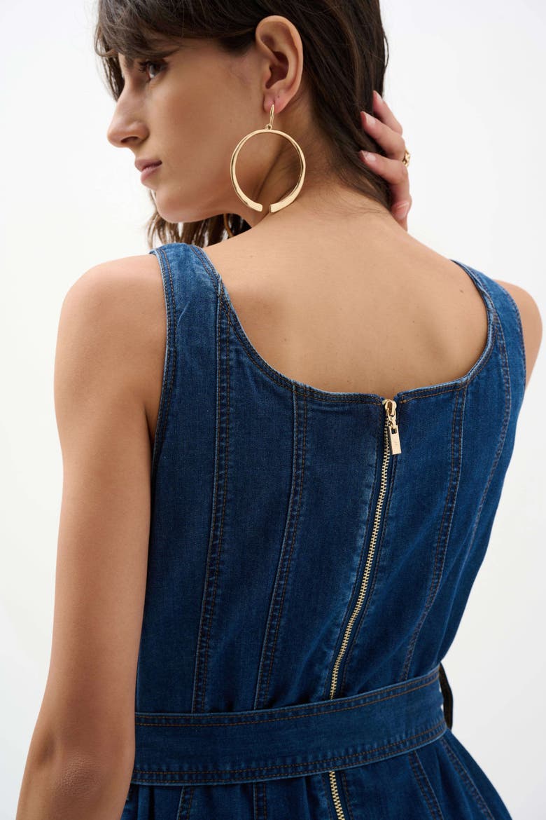 Denim Fit And Flare Midi Dress With Belt, Alternate, color, Denim Medium Blue