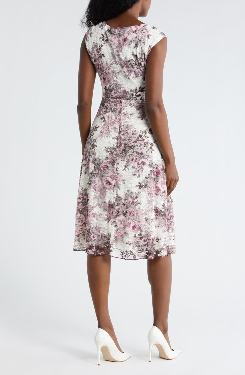 Connected Apparel Floral Tie Waist Lace Dress, Alternate, color, Mauve