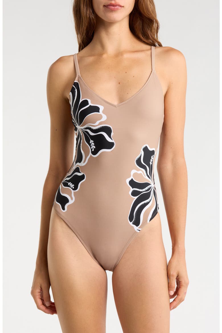 Sequin High Cut One-Piece Swimsuit, Main, color, TOASTED COCONUT