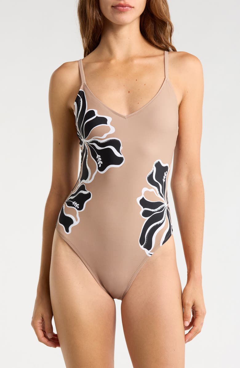 Sanctuary Sequin High Cut One-Piece Swimsuit, Main, color, Toasted Coconut