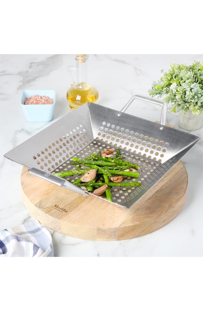 MARTHA STEWART Amber 12 Inch Square Cast Aluminum BBQ Grill Topper with Handles, Alternate, color, Silver