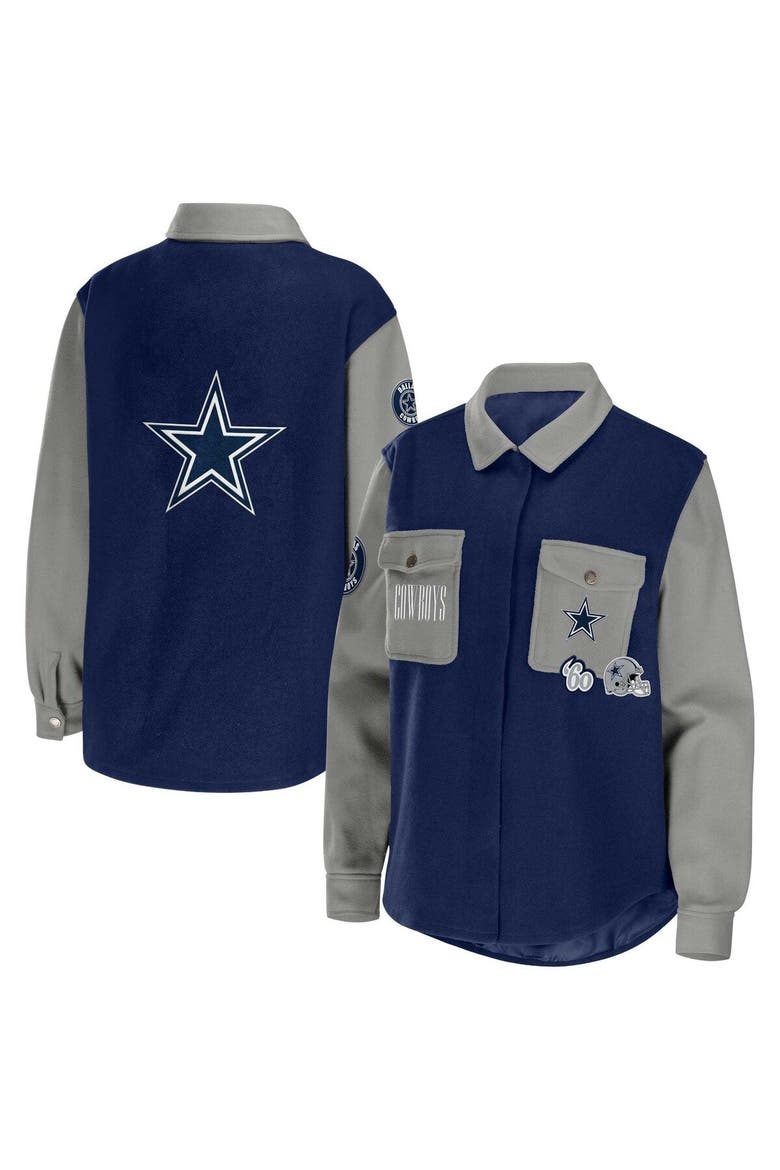 Women's WEAR by Erin Andrews Navy Dallas Cowboys Button-Up Shirt Jacket, Main, color, Navy