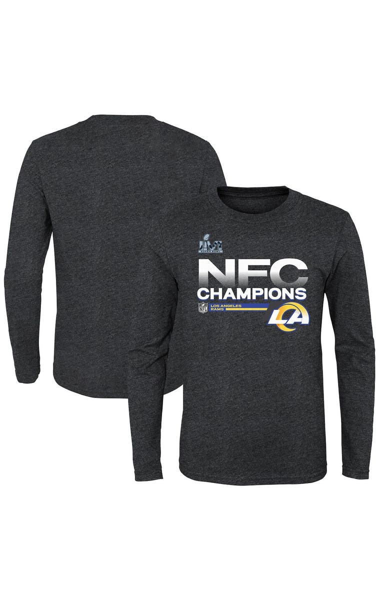FANATICS Youth Fanatics Branded Heathered Charcoal Los Angeles Rams 2021 NFC Champions Locker Room Trophy Collection Long Sleeve T-Shirt, Main, color, 