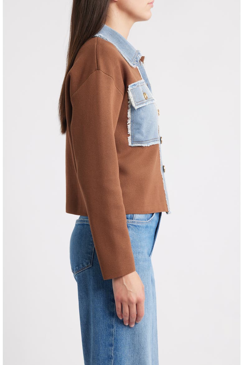 Knit & Denim Trucker Jacket, Alternate, color, BROWN/ DENIM