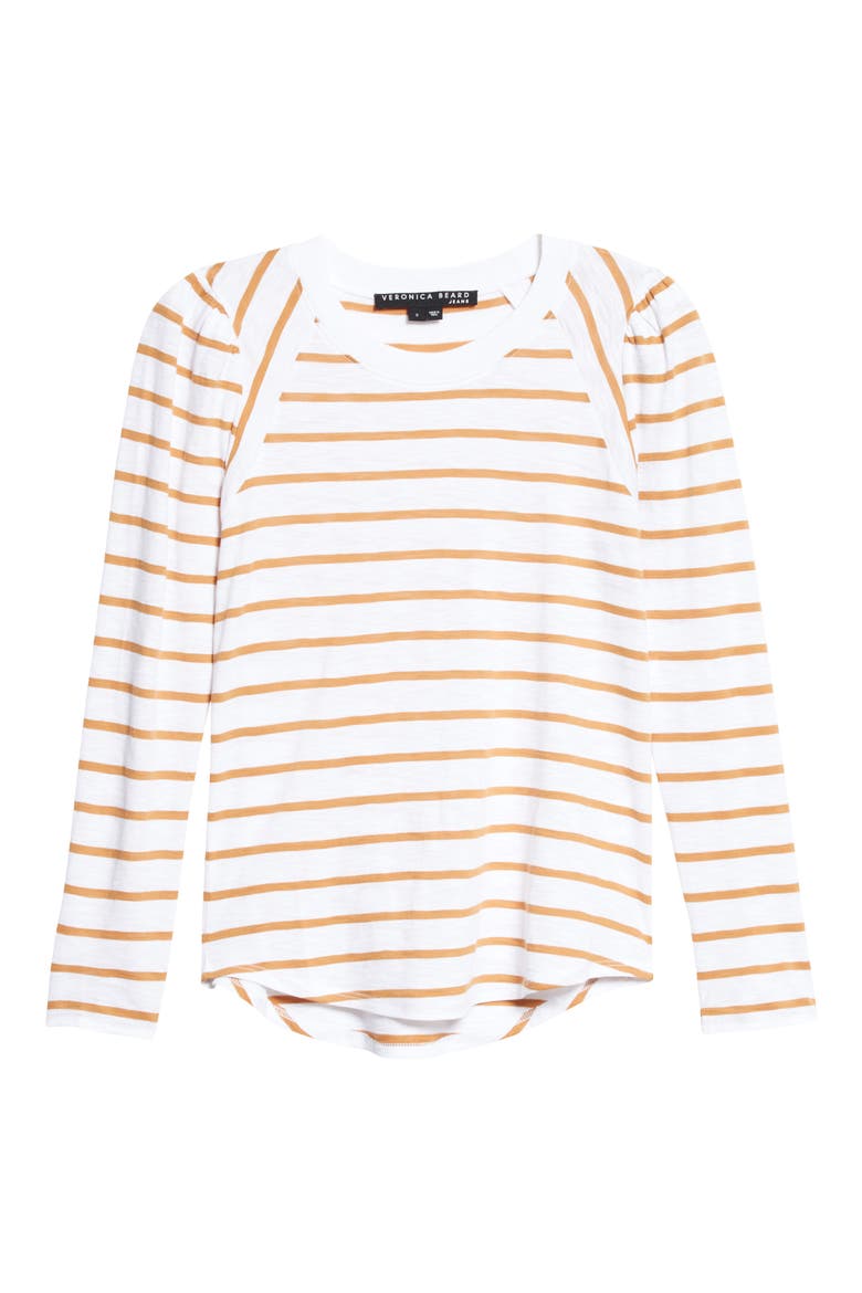 Mason Stripe Puff Sleeve Baseball T-Shirt, Alternate, color, WHITE CAMEL